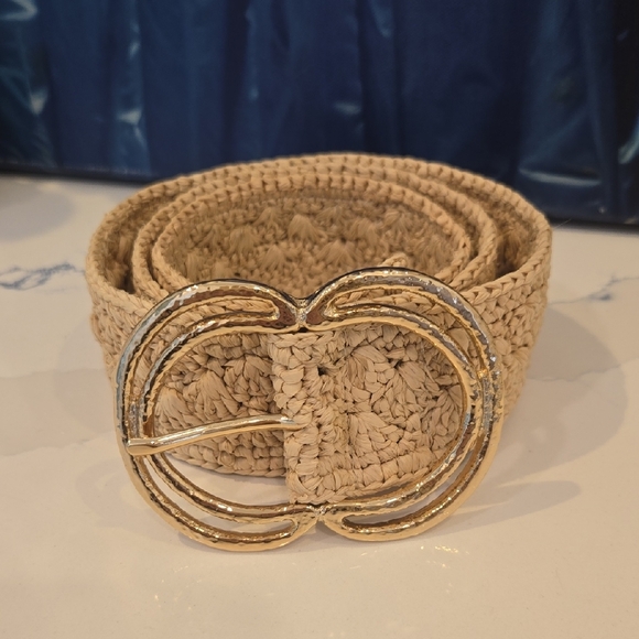 Sezane Accessories - Sezane Raffia Woven Belt with Gold Buckle, EUC, Sz80, French Sophistication